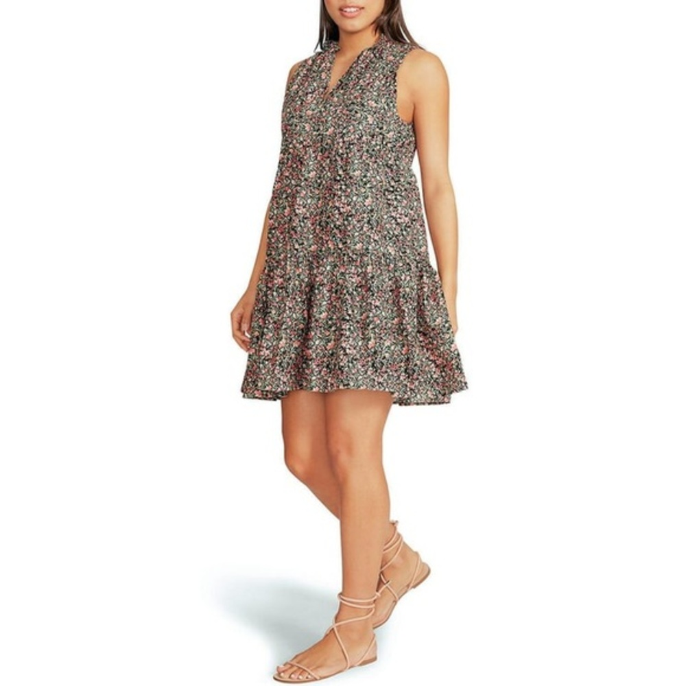 BB DAKOTA Steve Madde Cotton Tiered Sleeveless Floral Print Short Lined Dress L